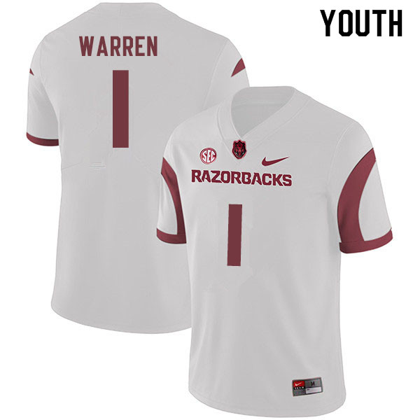 Youth #1 De'Vion Warren Arkansas Razorbacks College Football Jerseys Sale-White